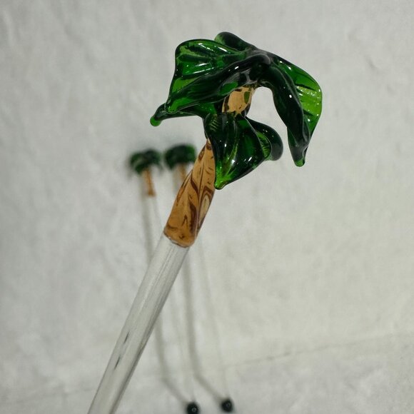 Set Of 3 Vintage Handcrafted Glass Palm Tree Drink Cocktail Stirrers tiki - Picture 3 of 8